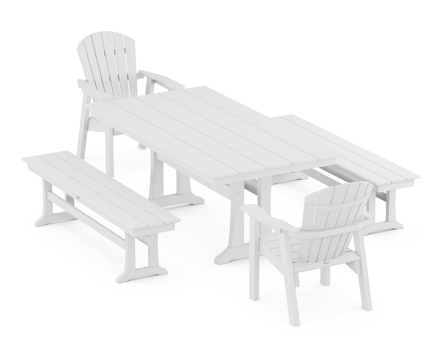 POLYWOOD Seashell 5-Piece Farmhouse Dining Set With Trestle Legs in White