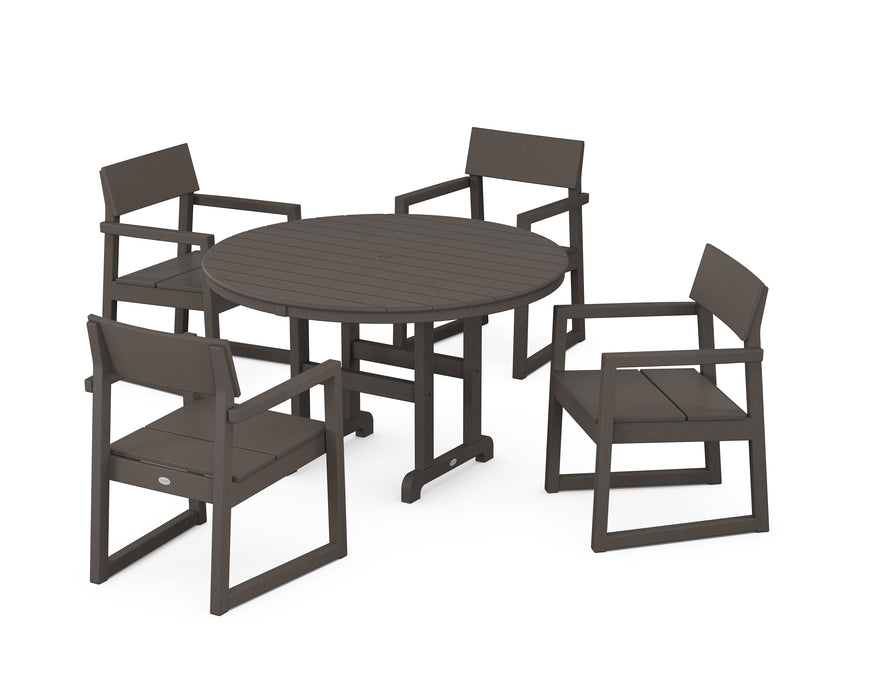 POLYWOOD EDGE 5-Piece Round Farmhouse Dining Set in Vintage Coffee image