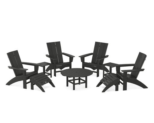 POLYWOOD Modern Curveback Adirondack Chair 9-Piece Conversation Set in Black image