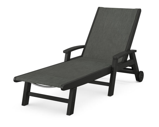 POLYWOOD Coastal Chaise with Wheels in Black / Ember Sling image