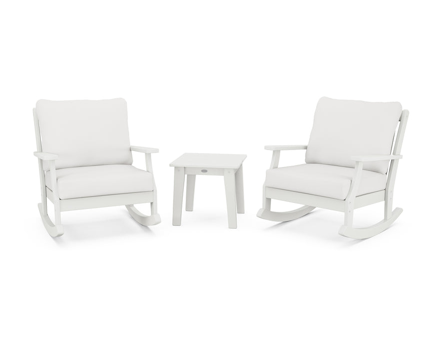 POLYWOOD Braxton 3-Piece Deep Seating Rocker Set in Vintage White / Natural Linen image