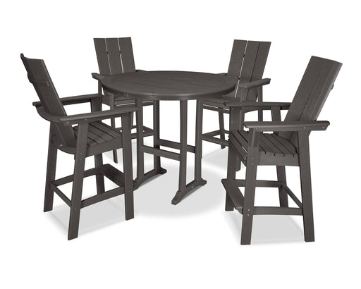 POLYWOOD Modern Curveback Adirondack 5-Piece Nautical Trestle Bar Set in Vintage Coffee image