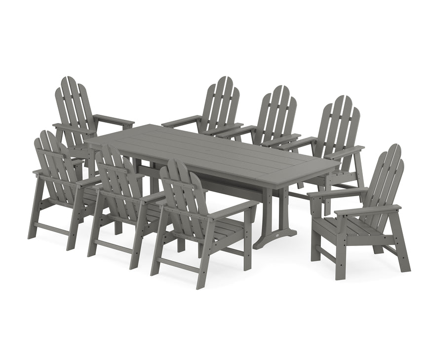 POLYWOOD Long Island 9-Piece Farmhouse Dining Set with Trestle Legs in Slate Grey