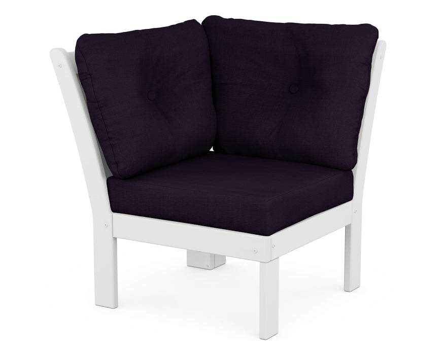 POLYWOOD Vineyard Modular Corner Chair in White / Navy Linen