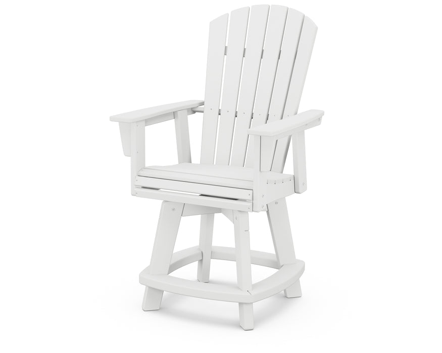 POLYWOOD Nautical Curveback Adirondack Swivel Counter Chair in White