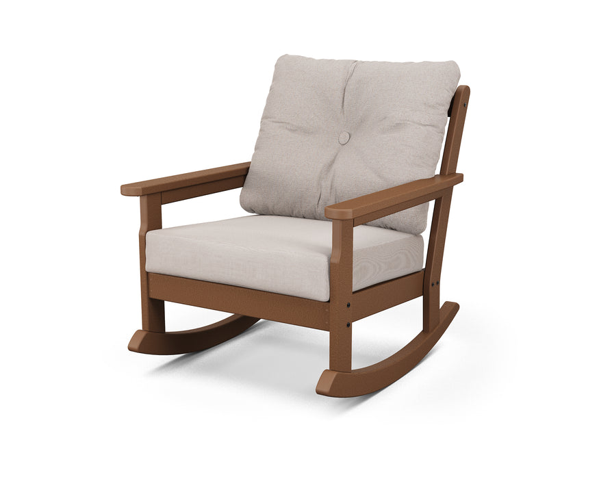 POLYWOOD Vineyard Deep Seating Rocking Chair in Teak / Dune Burlap