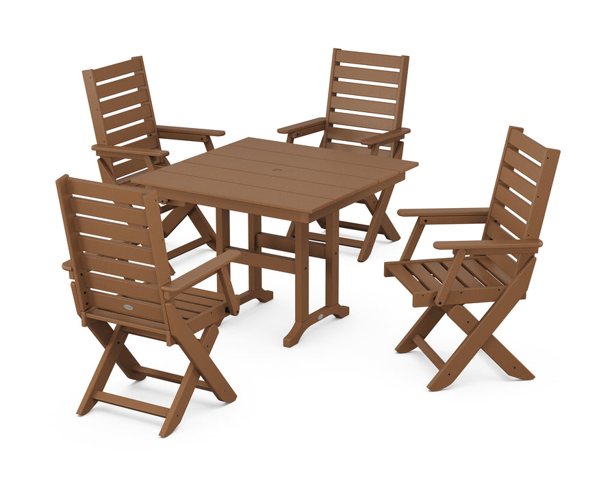 POLYWOOD Captain 5-Piece Farmhouse Dining Set in Teak