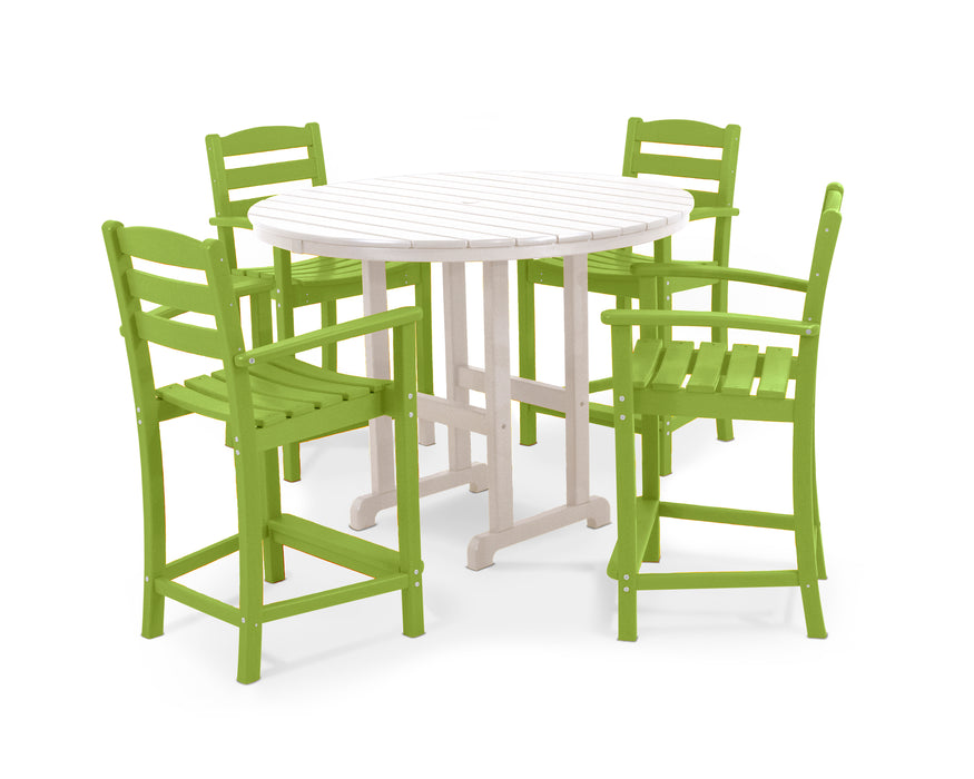 POLYWOOD La Casa Cafe 5-Piece Round Farmhouse Counter Set in Lime / White