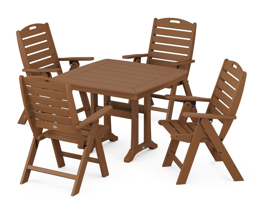 POLYWOOD Nautical Highback 5-Piece Dining Set with Trestle Legs in Teak