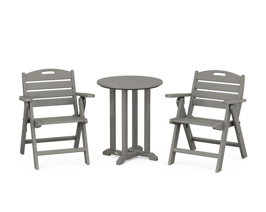 POLYWOOD Nautical Lowback Chair 3-Piece Round Dining Set in Slate Grey