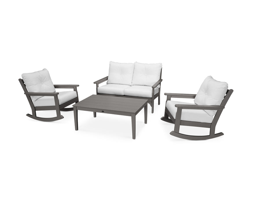 POLYWOOD Vineyard 4-Piece Deep Seating Rocking Chair Set in Slate Grey / Natural