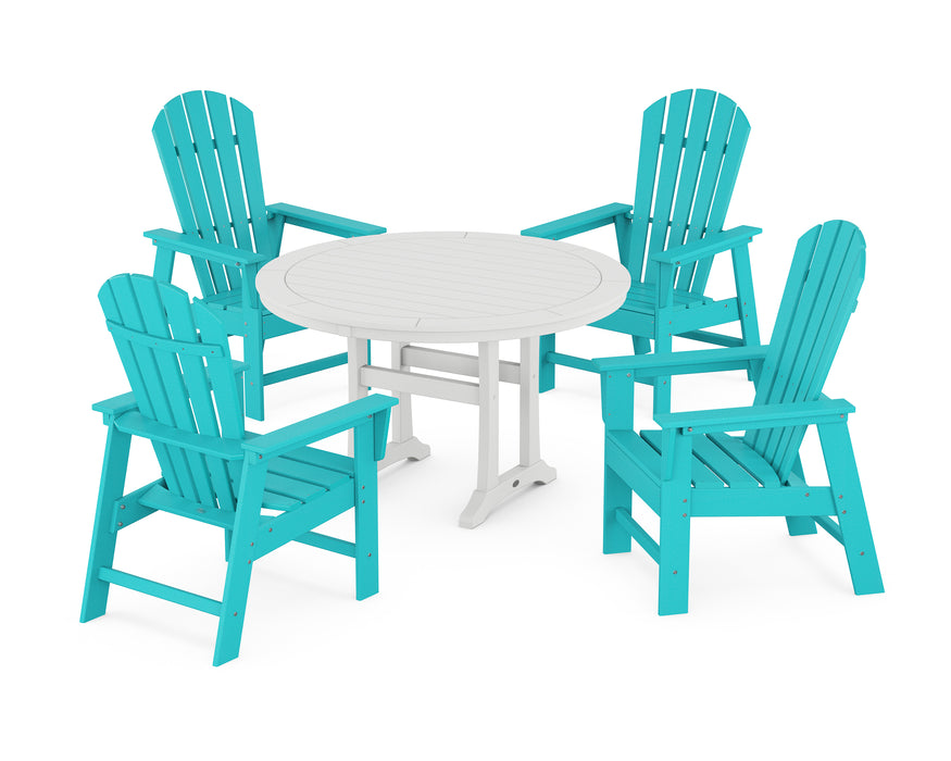 POLYWOOD South Beach 5-Piece Round Dining Set with Trestle Legs in Aruba / White