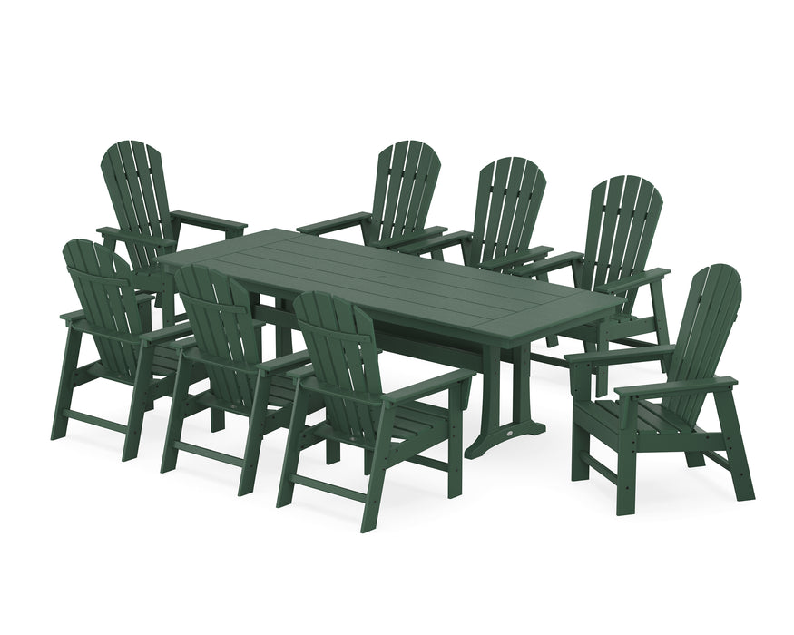 POLYWOOD South Beach 9-Piece Farmhouse Dining Set with Trestle Legs in Green