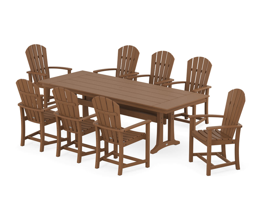 POLYWOOD Palm Coast 9-Piece Farmhouse Dining Set with Trestle Legs in Teak image