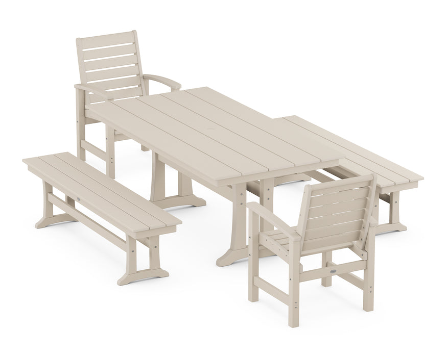 POLYWOOD Signature 5-Piece Farmhouse Dining Set With Trestle Legs in Sand