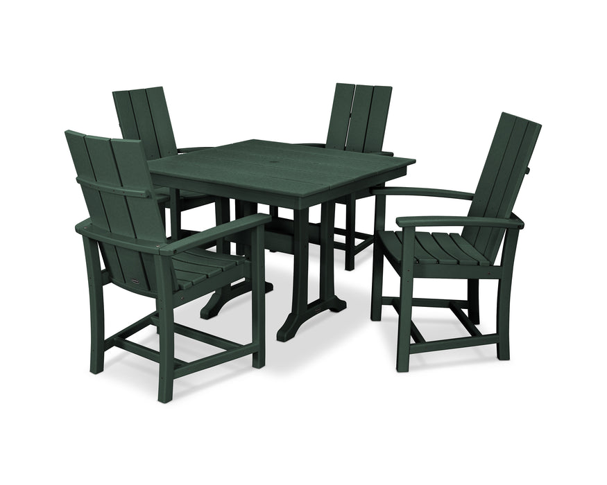 POLYWOOD Modern Adirondack 5-Piece Farmhouse Trestle Dining Set in Green