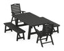 POLYWOOD Nautical Highback Chair 5-Piece Rustic Farmhouse Dining Set With Benches in Black image