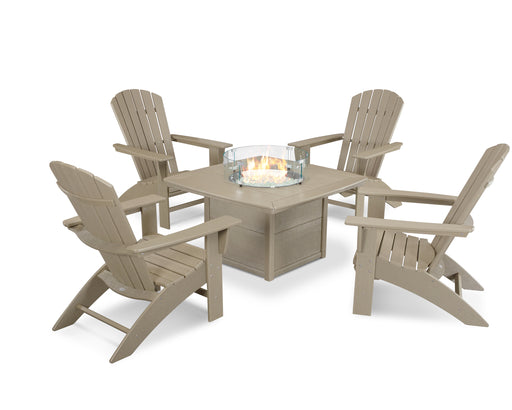 POLYWOOD Nautical Curveback Adirondack 5-Piece Conversation Set with Fire Table in Vintage Sahara image