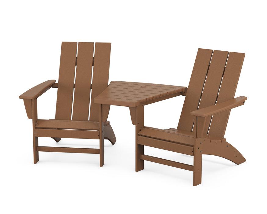 POLYWOOD Modern 3-Piece Adirondack Set with Angled Connecting Table in Teak image