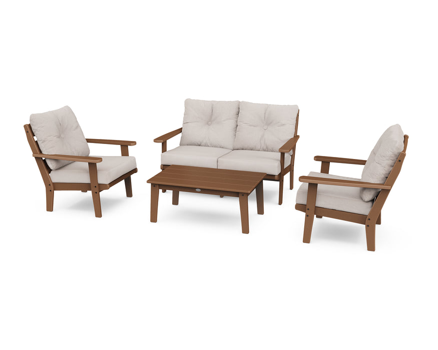 POLYWOOD Lakeside 4-Piece Deep Seating Set in Teak / Dune Burlap image