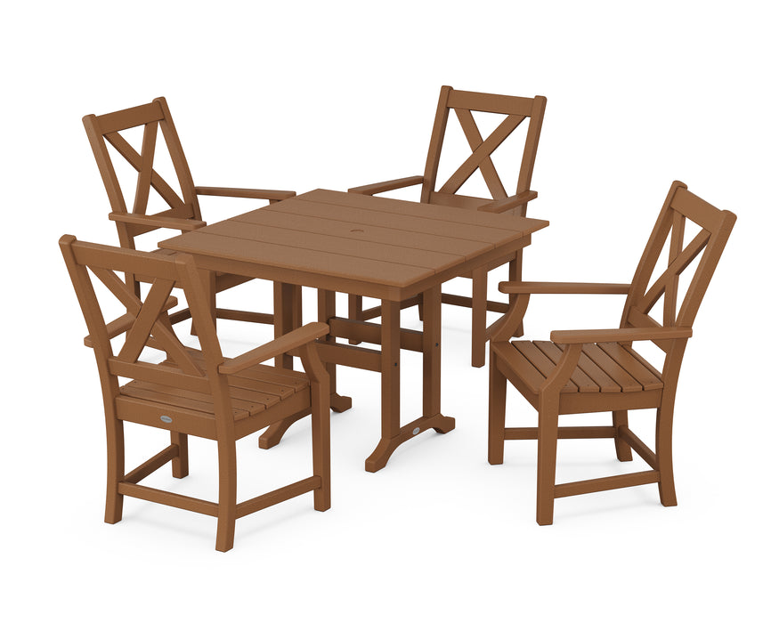 POLYWOOD Braxton 5-Piece Farmhouse Dining Set in Teak