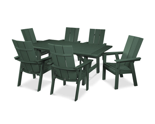 POLYWOOD Modern Curveback Adirondack 7-Piece Rustic Farmhouse Dining Set in Green image