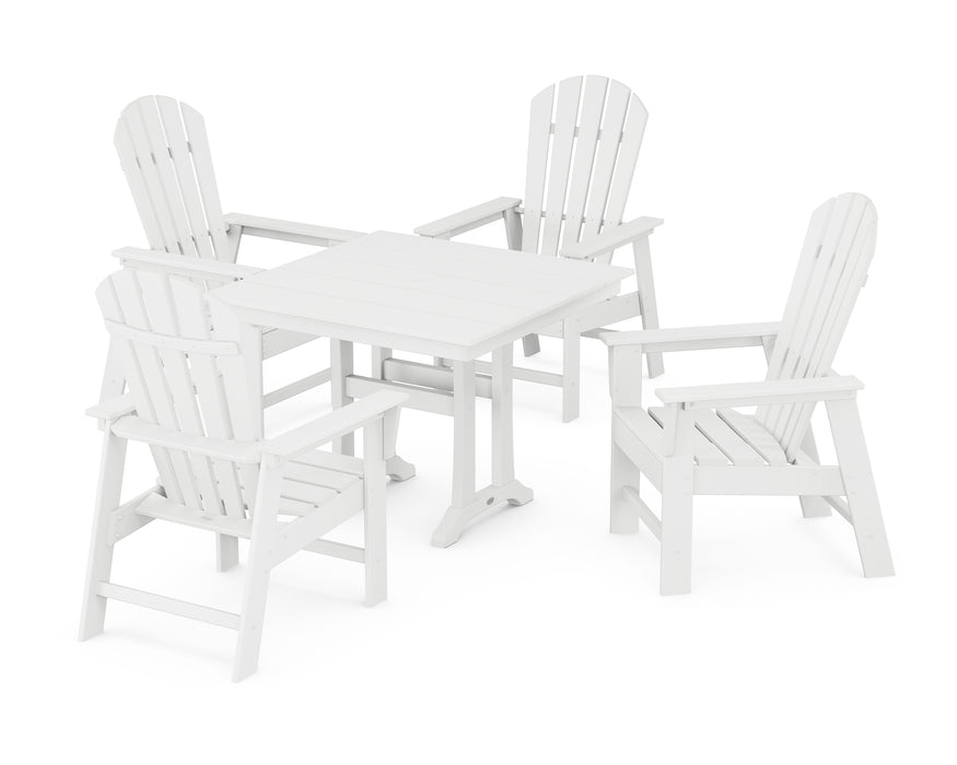 POLYWOOD South Beach 5-Piece Farmhouse Dining Set With Trestle Legs in White