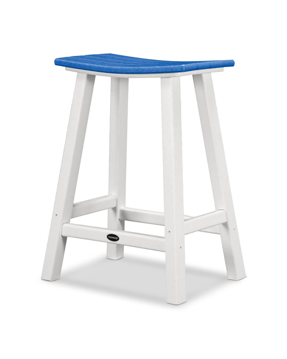 POLYWOOD Contempo 24" Saddle Counter Stool in White / Pacific Blue image