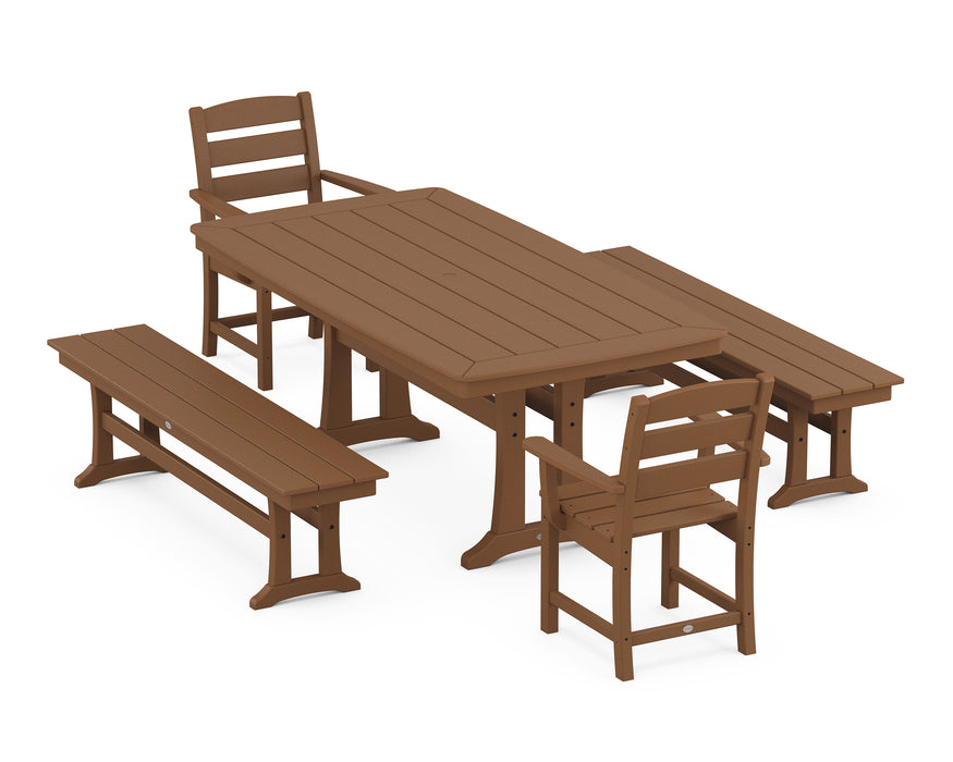 POLYWOOD Lakeside 5-Piece Dining Set with Trestle Legs in Teak