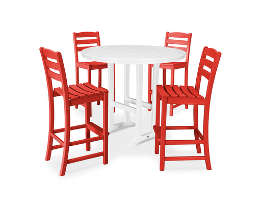 POLYWOOD La Casa Cafe 5-Piece Side Chair Bar Dining Set in Sunset Red / White image