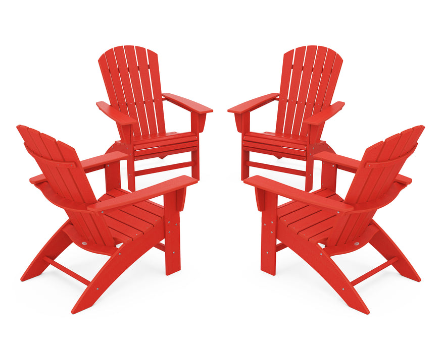 POLYWOOD 4-Piece Nautical Curveback Adirondack Chair Conversation Set in Sunset Red image