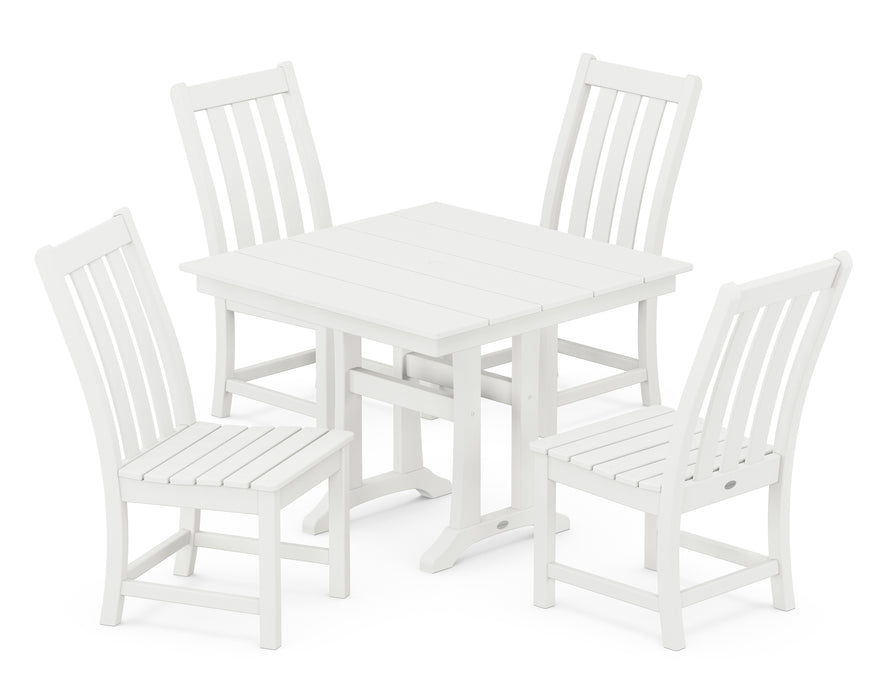 POLYWOOD Vineyard 5-Piece Farmhouse Trestle Side Chair Dining Set in Vintage White