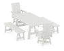 POLYWOOD Modern Curveback Adirondack Swivel Chair 5-Piece Rustic Farmhouse Dining Set With Benches in Vintage White image