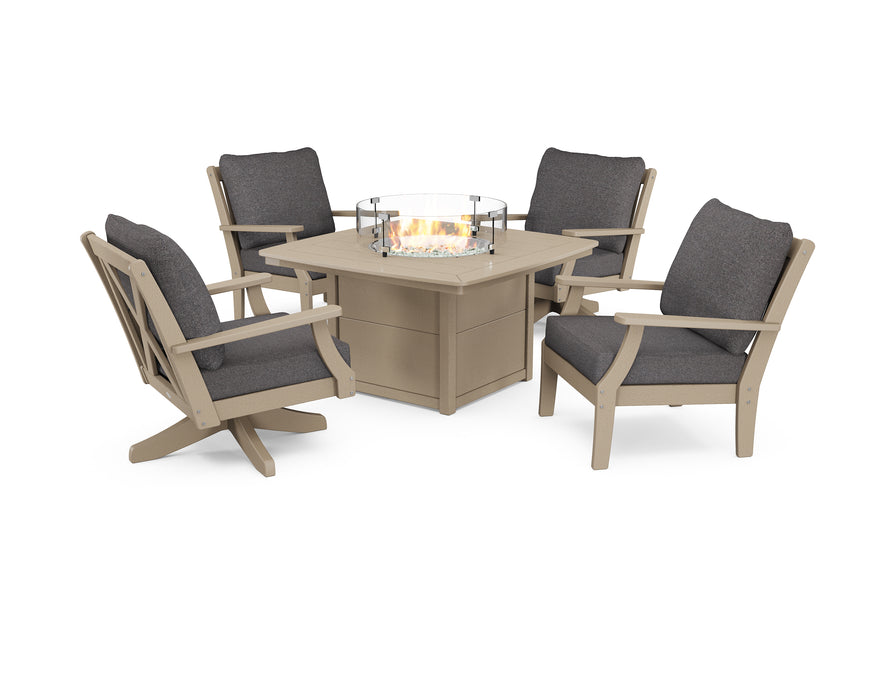 POLYWOOD Braxton 5-Piece Deep Seating Set with Fire Table in Vintage Sahara / Ash Charcoal