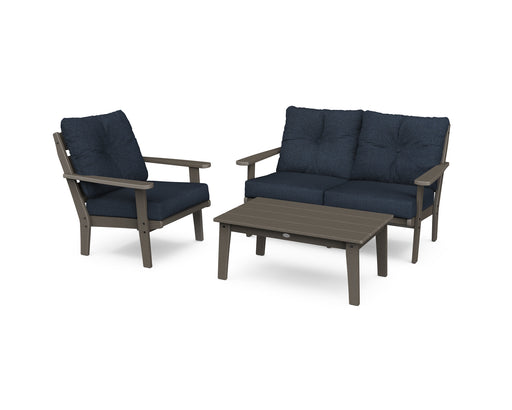 POLYWOOD Lakeside 3-Piece Deep Seating Set in Vintage Coffee / Marine Indigo image