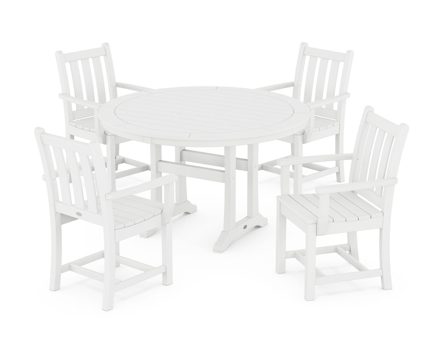 POLYWOOD Traditional Garden 5-Piece Round Dining Set with Trestle Legs in White image