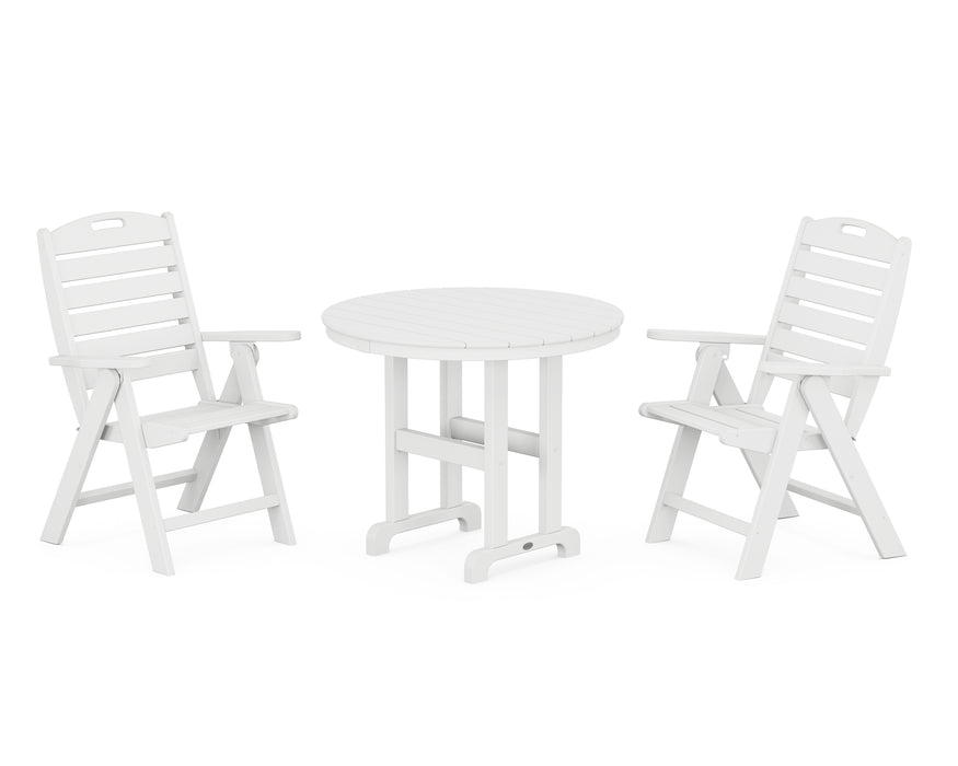 POLYWOOD Nautical Highback Chair 3-Piece Round Dining Set in White