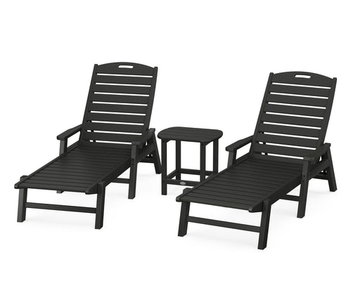 POLYWOOD Nautical 3-Piece Chaise Lounge with Arms Set with South Beach 18" Side Table in Black image