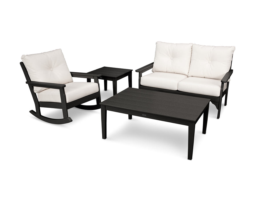 POLYWOOD Vineyard 4-Piece Deep Seating Rocker Set in Black / Bird's Eye