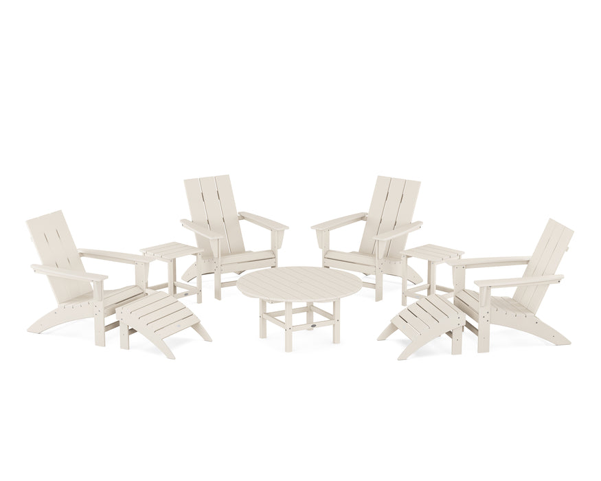 POLYWOOD Modern Adirondack Chair 9-Piece Conversation Set in Sand image