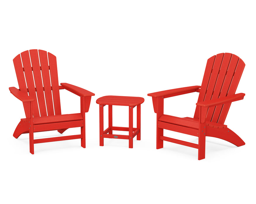 POLYWOOD Nautical 3-Piece Adirondack Set with South Beach 18" Side Table in Sunset Red