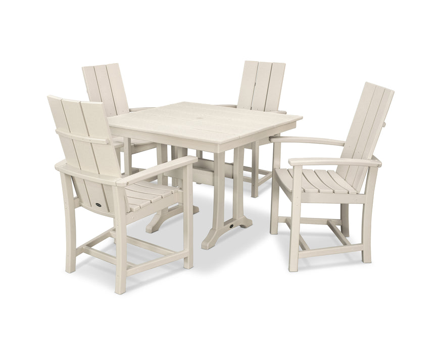 POLYWOOD Modern Adirondack 5-Piece Farmhouse Trestle Dining Set in Sand