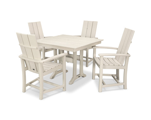 POLYWOOD Modern Adirondack 5-Piece Farmhouse Trestle Dining Set in Sand image