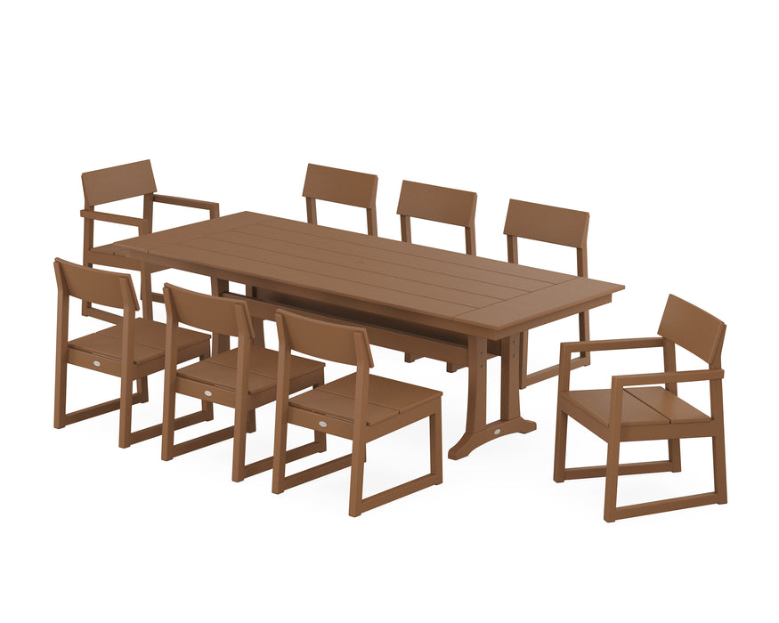 POLYWOOD EDGE 9-Piece Farmhouse Dining Set with Trestle Legs in Teak image