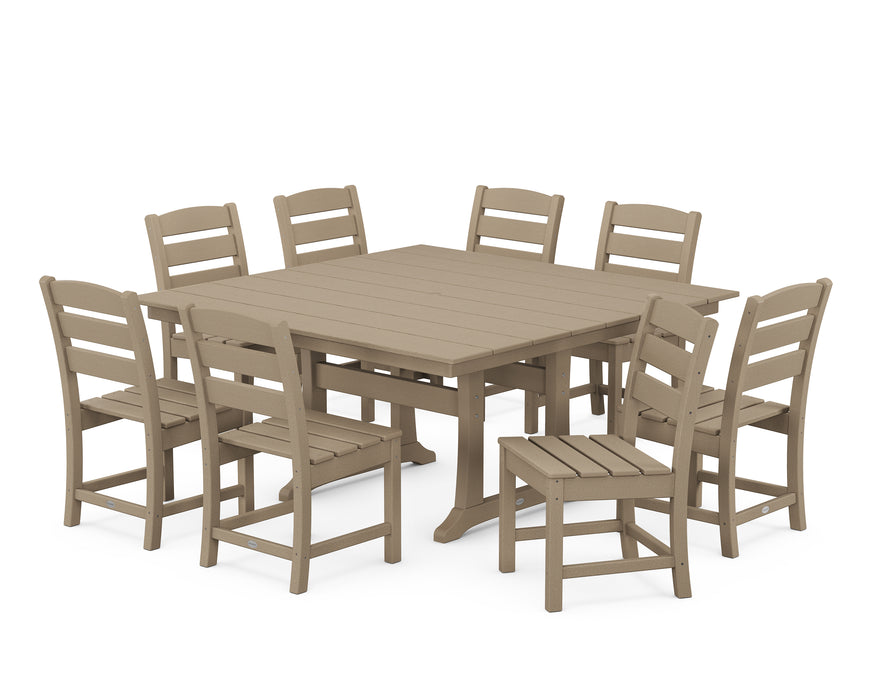 POLYWOOD Lakeside 9-Piece Farmhouse Trestle Dining Set in Vintage Sahara