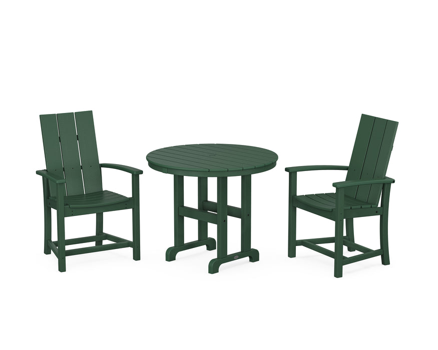 POLYWOOD Modern Adirondack 3-Piece Round Farmhouse Dining Set in Green