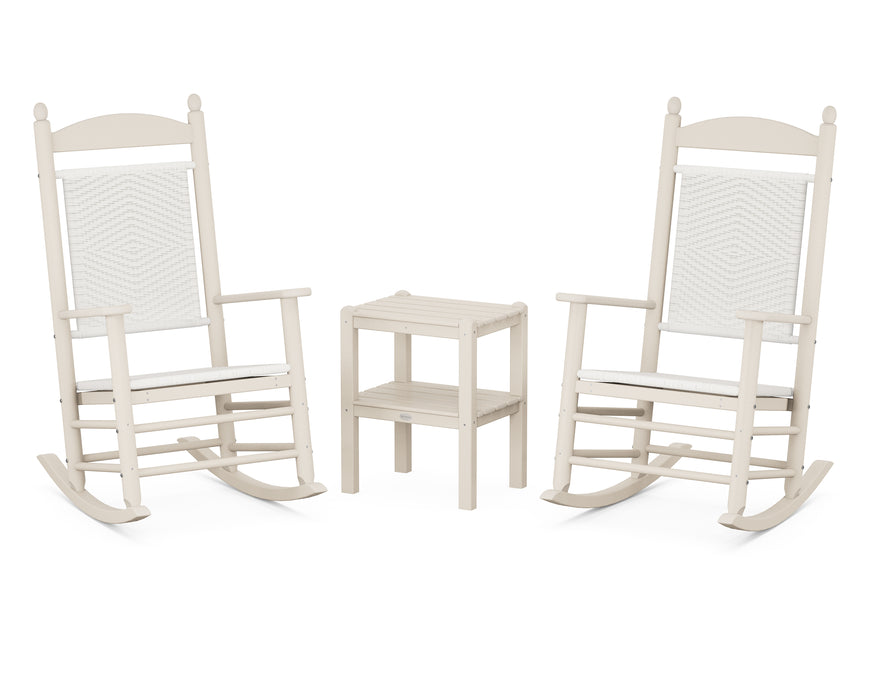 POLYWOOD Jefferson 3-Piece Woven Rocker Set in Sand / White Loom image