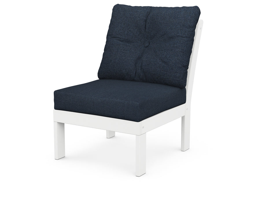 POLYWOOD Vineyard Modular Armless Chair in White / Marine Indigo