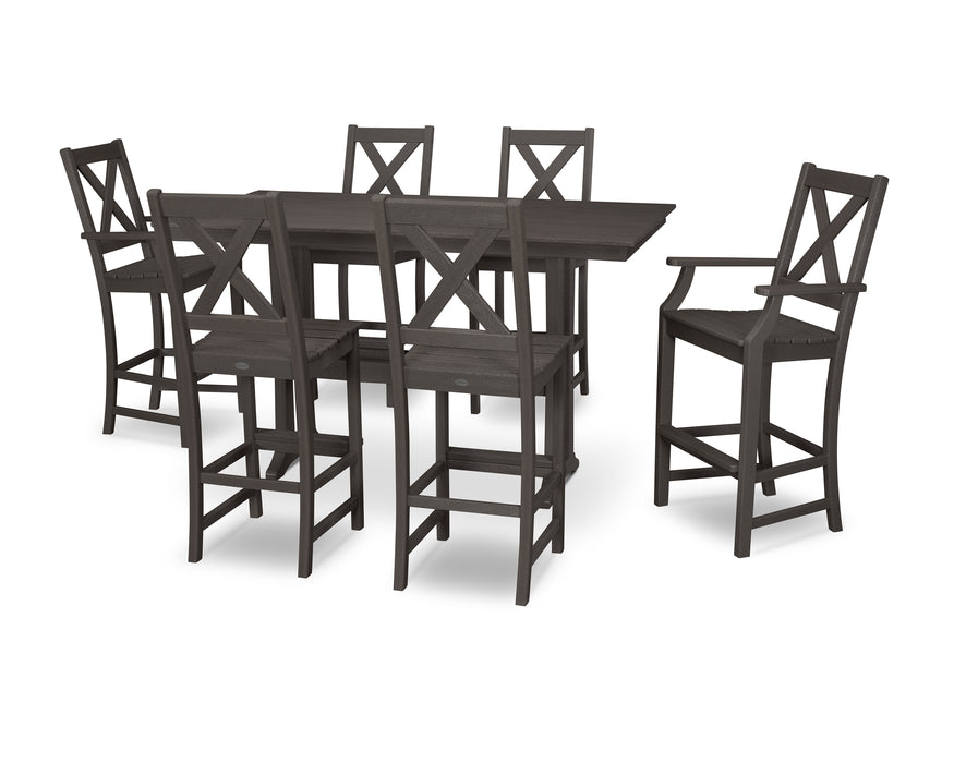 POLYWOOD Braxton 7-Piece Farmhouse Trestle Bar Set in Vintage Coffee