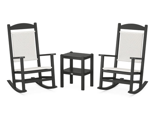 POLYWOOD Presidential Woven Rocker 3-Piece Set in Black / White Loom image